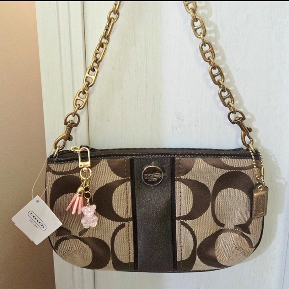 Coach Brown and Black Signature Clutch with Gold Chain - Picture 1 of 10